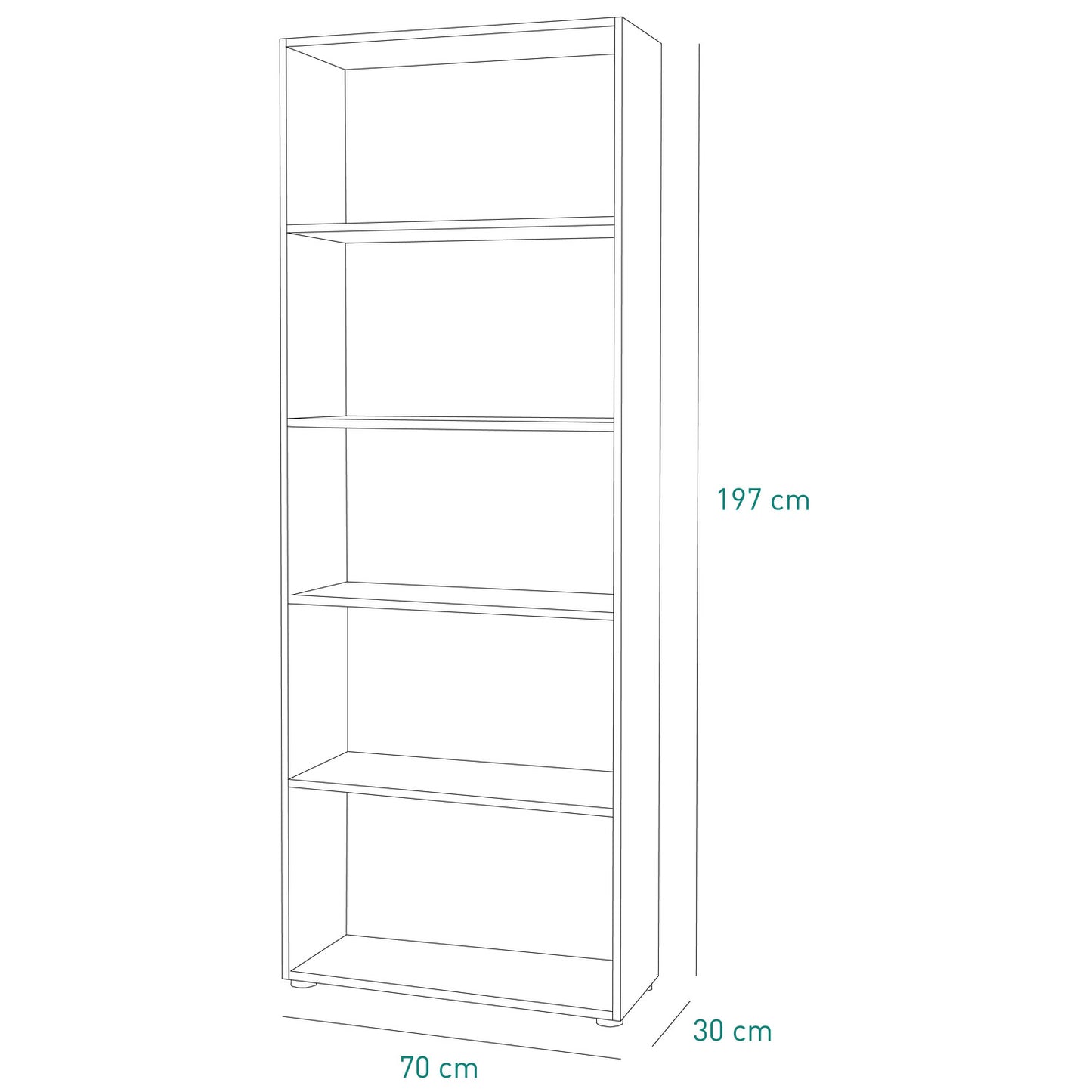 Libreria Flow alta 197x70x30 cm con 5 vani e 4 ripiani regolabili