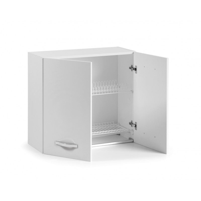 Escurridor de platos de cocina de fresno blanco, mueble de pared 80x32xH 72 cm con 2 puertas
