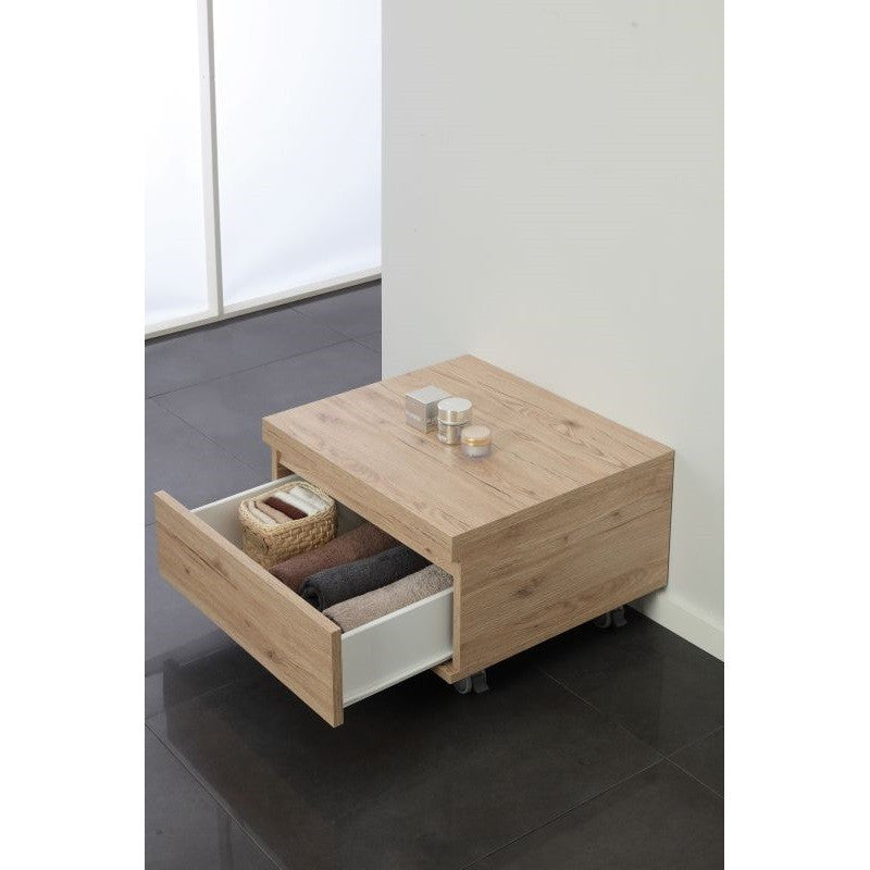 Cómoda de baño con ruedas con un cajón Roble 58x48x29,5 cm