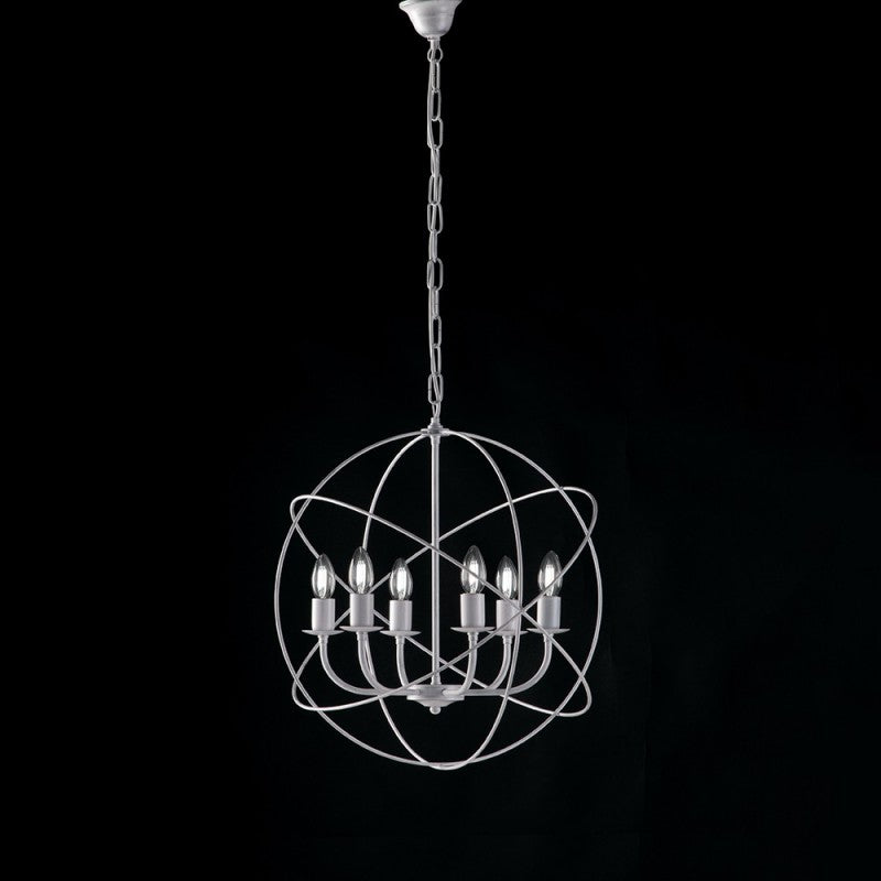 Lámpara colgante Deco hierro blanco plata seis luces 51x h55 cm
