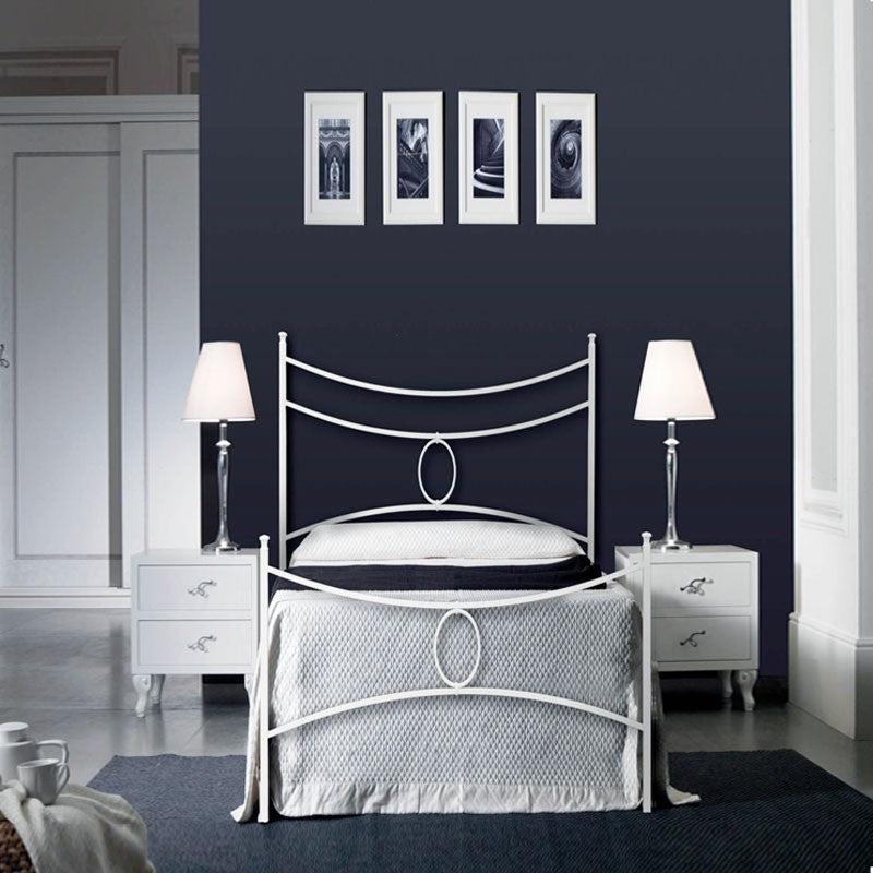 Cama individual de hierro con pie de cama Bianco CONCA 92x208x h117 cm