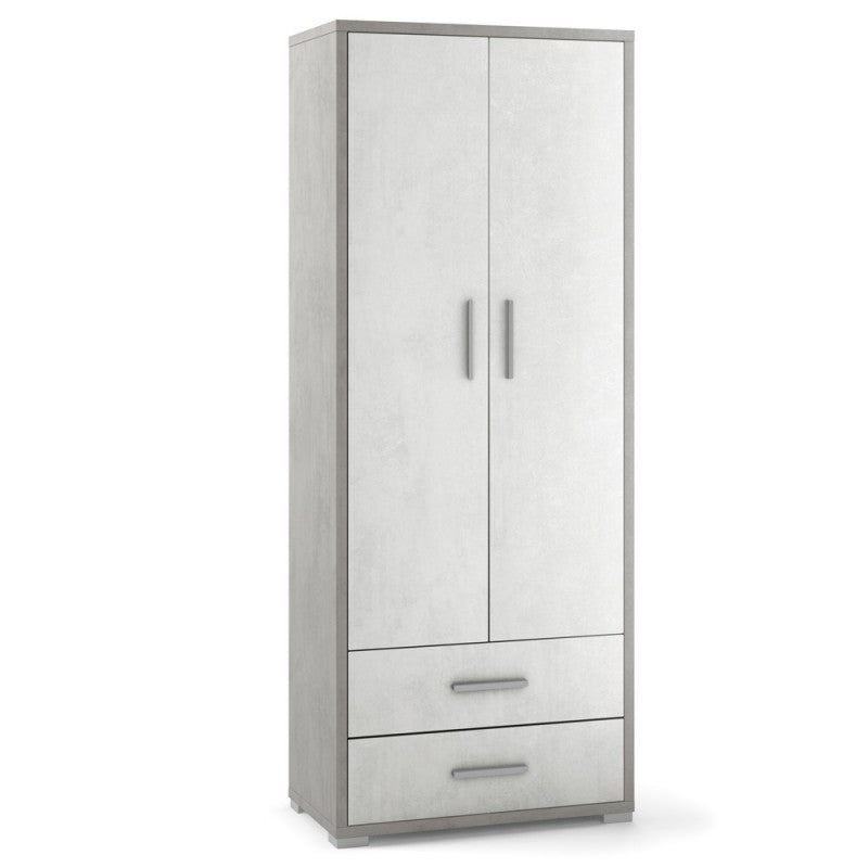 Armario multiusos con dos puertas y dos cajones en cemento blanco 71x41x h182 cm