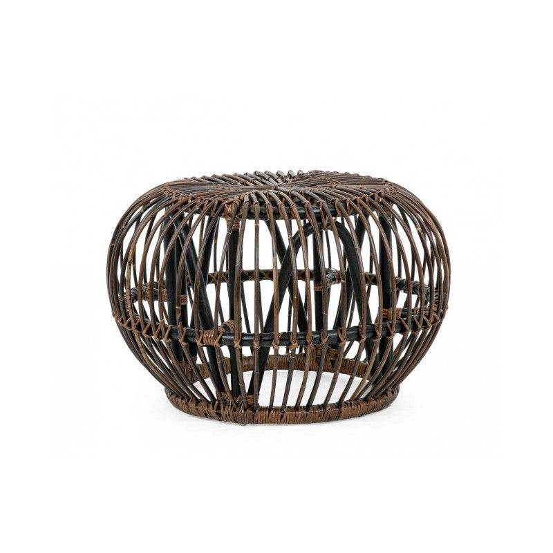 DOradal Mesa de centro tipo puf de exterior de ratán marrón diámetro 65x h44 cm