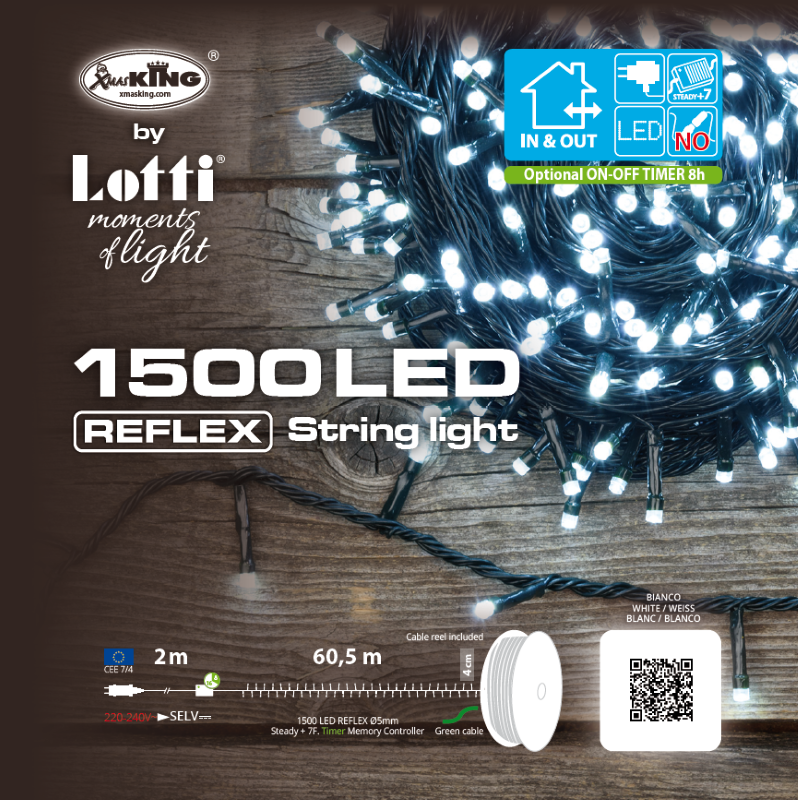 Cadena lineal 1500 LEDs blanco frío 60,5m en bobina
