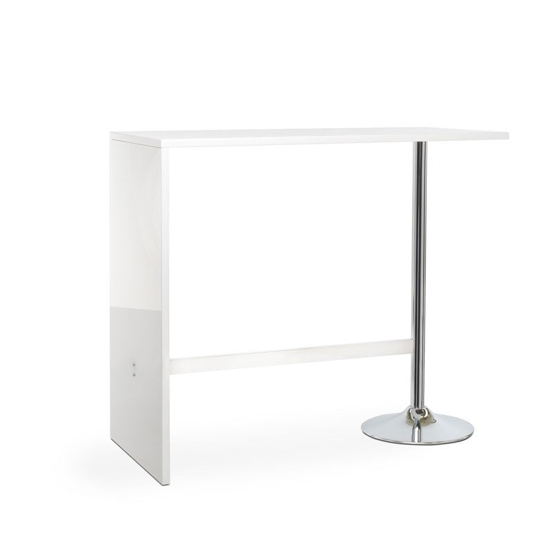 Península rectangular blanco brillo con pata cromada 120x60xh.105 cm
