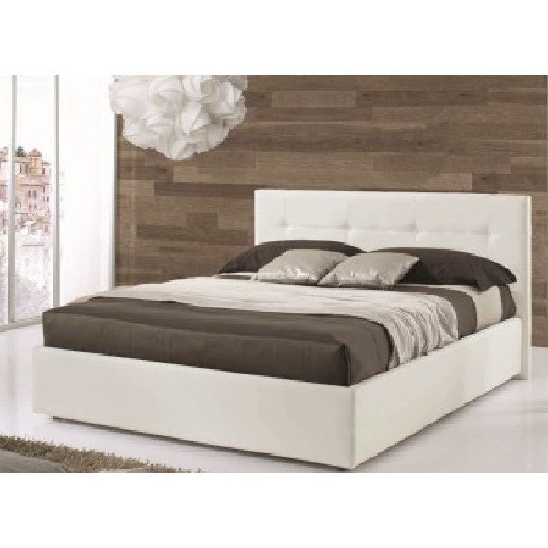 Cama queen size con contenedor de ecopiel Blanco NAPOLI 205x140x h105 cm