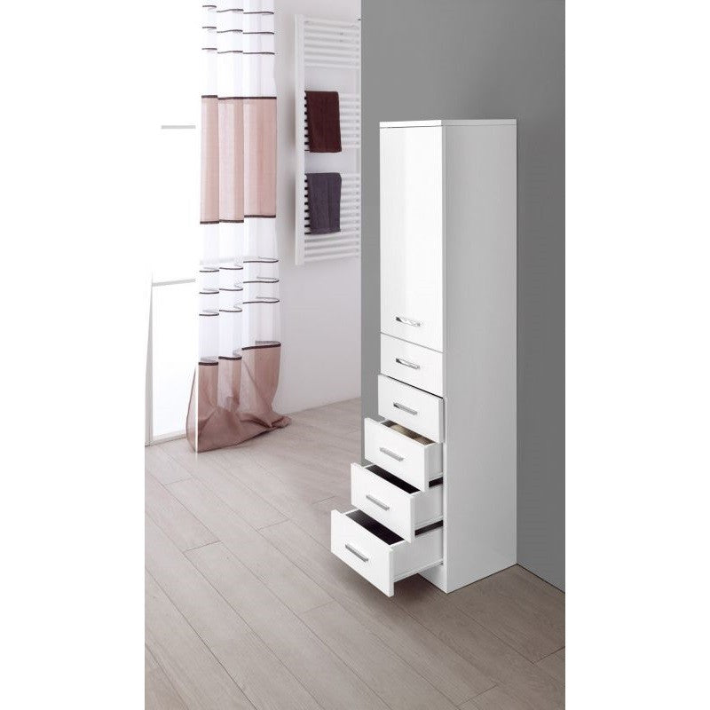 Mueble toallero con puerta blanca y cinco cajones 35x34x h 148,5 cm