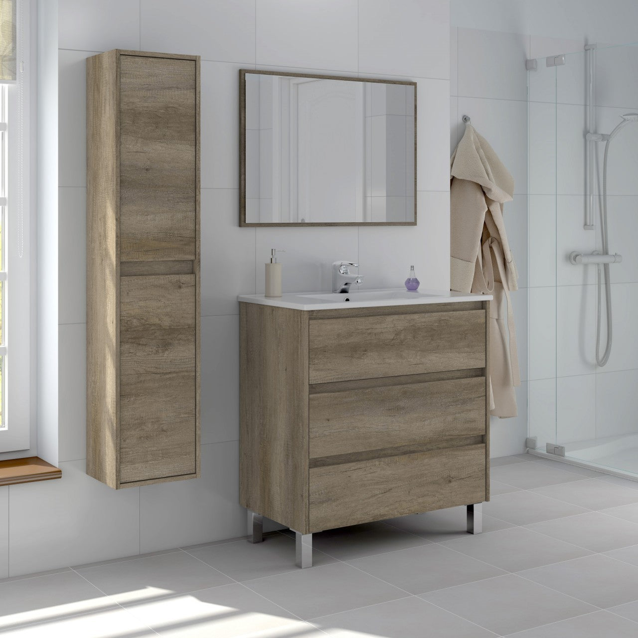 Mueble de baño Dakota 3 cajones 80 x 45 x 86h cm roble