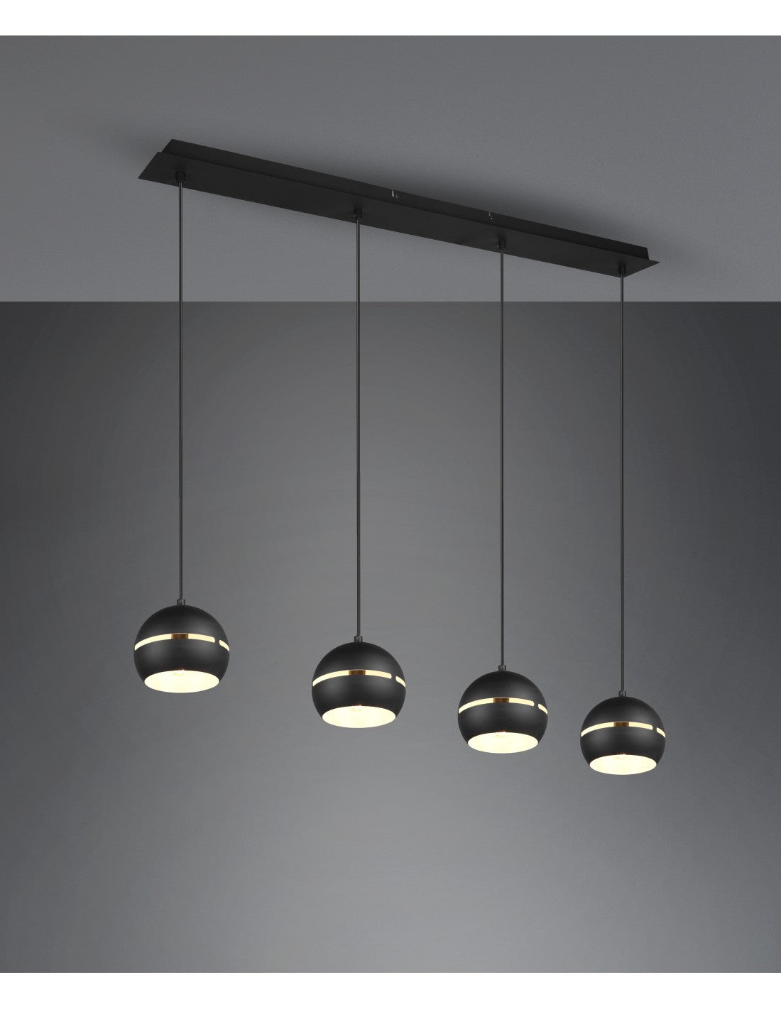 Fletcher Suspensión Lineal 4 Difusores Esféricos Negro Trio Lighting