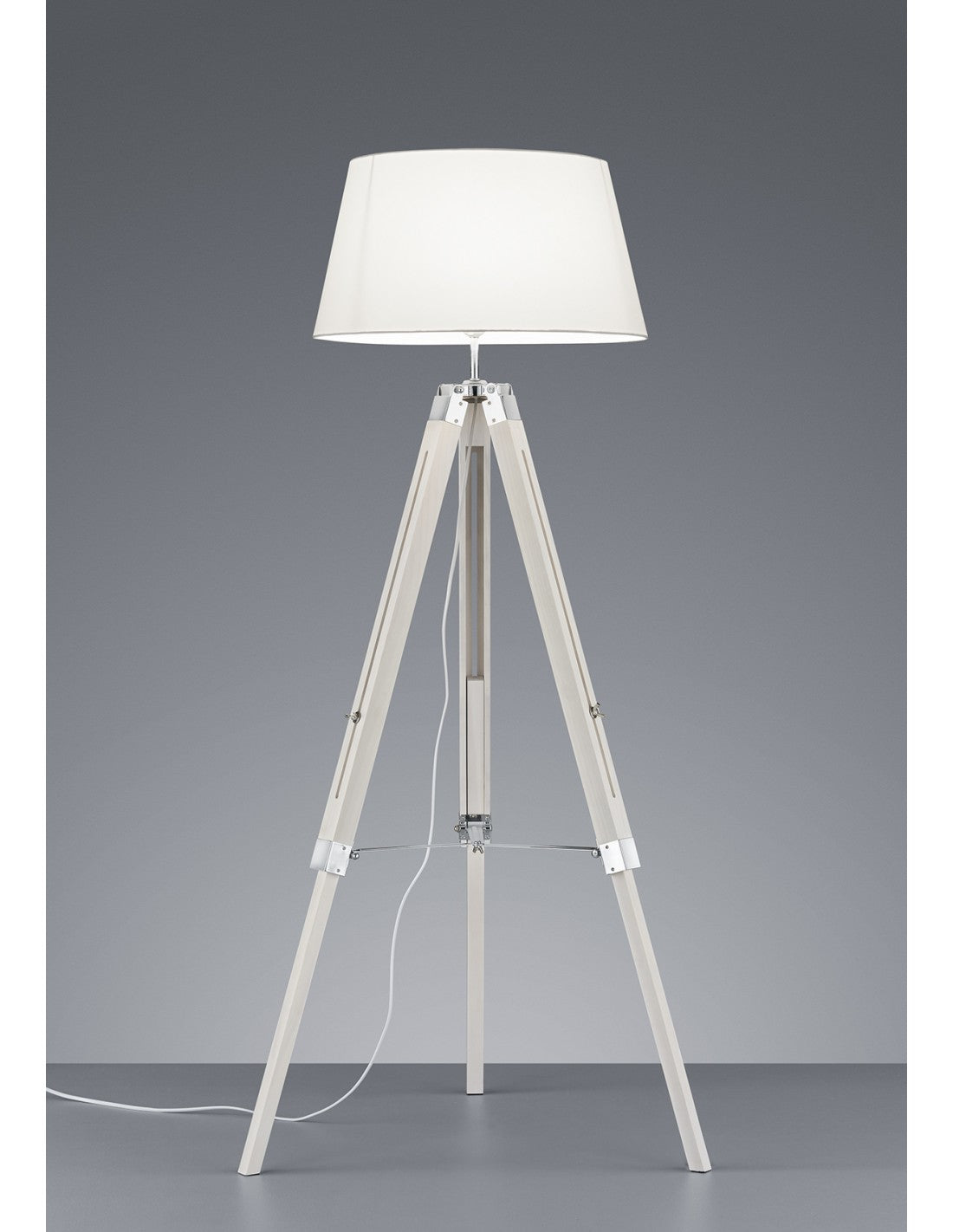 Lámpara de pie moderna trípode de madera trípode de tela blanca Al. 143 cm Trio Lighting