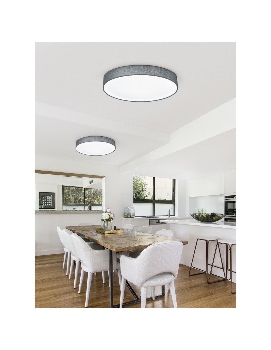 Plafón LED con pantalla de Tela Gris Lugano Ø60 cm Trio Lighting