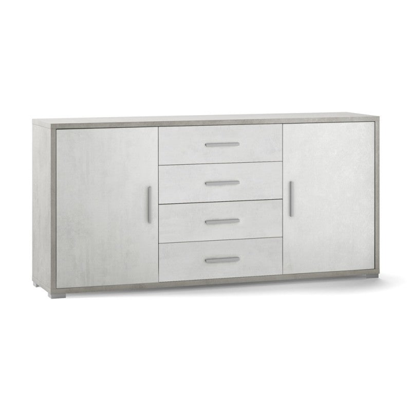 Aparador con dos puertas y cuatro cajones en cemento blanco 174x41x h84 cm