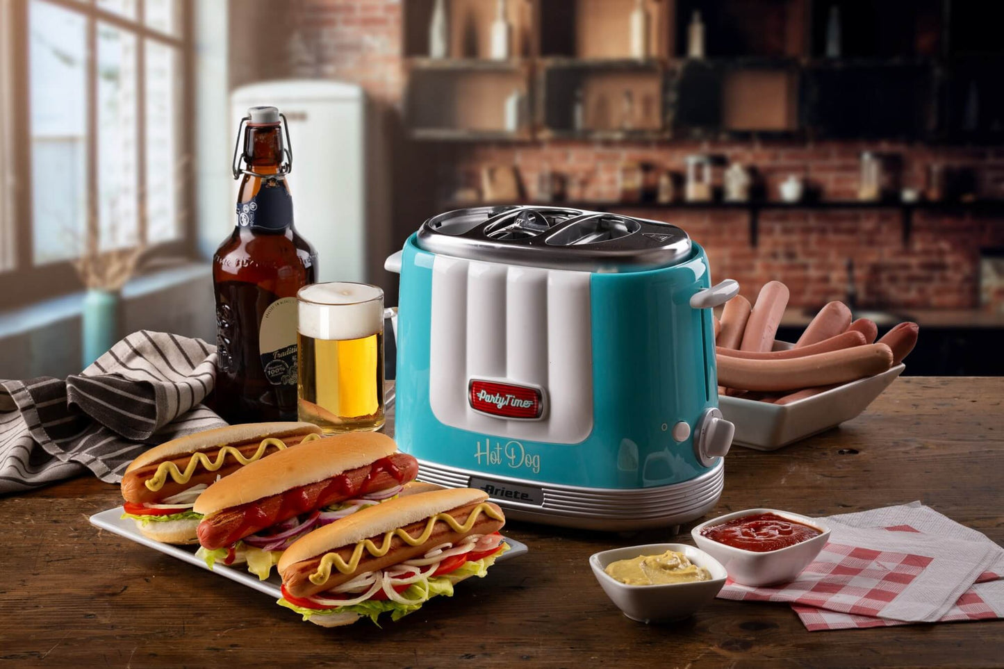 Hora de la fiesta del fabricante de hot dogs