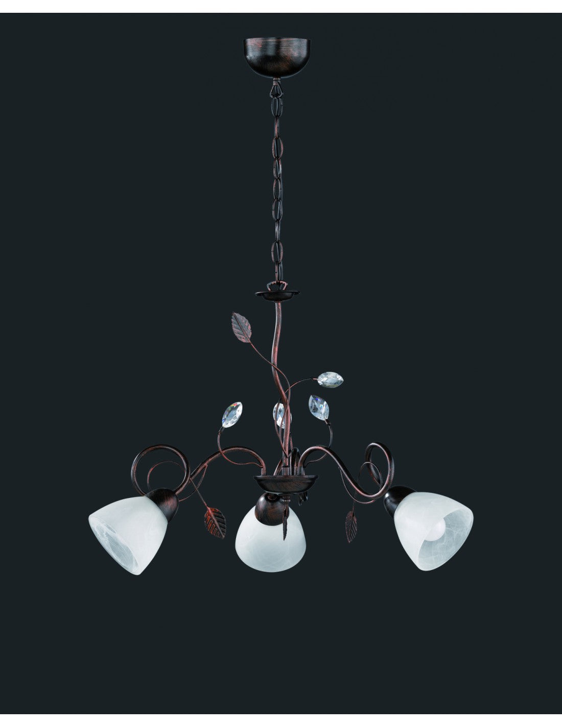 Suspensión Rústica 3xE14 Traditio Vasos Cristal Blanco Óxido Ø70 cm Trio Lighting