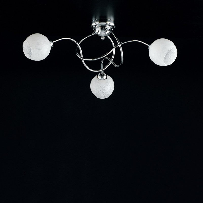 Plafón de hierro cromado brillo con cristal blanco 3 luces 60xh.24 cm