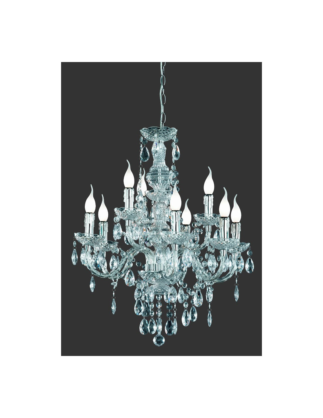 Lámpara de araña clásica grande de cromo lustre con colgantes 9xE14 Trio Lighting