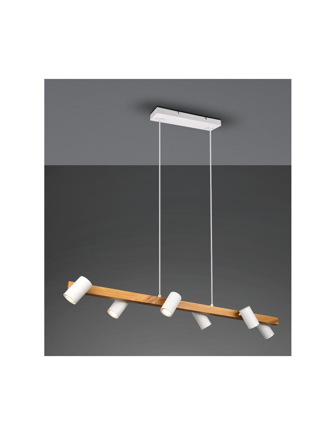 Lámpara de araña de isla de madera con 6 puntos cilíndricos blancos ajustables Marley Trio Lighting