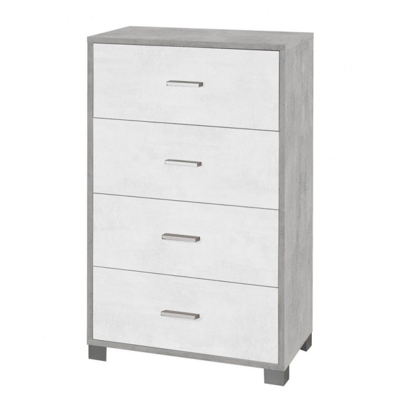 Cómoda de dormitorio con cuatro cajones en cemento blanco 70x41x h112 cm
