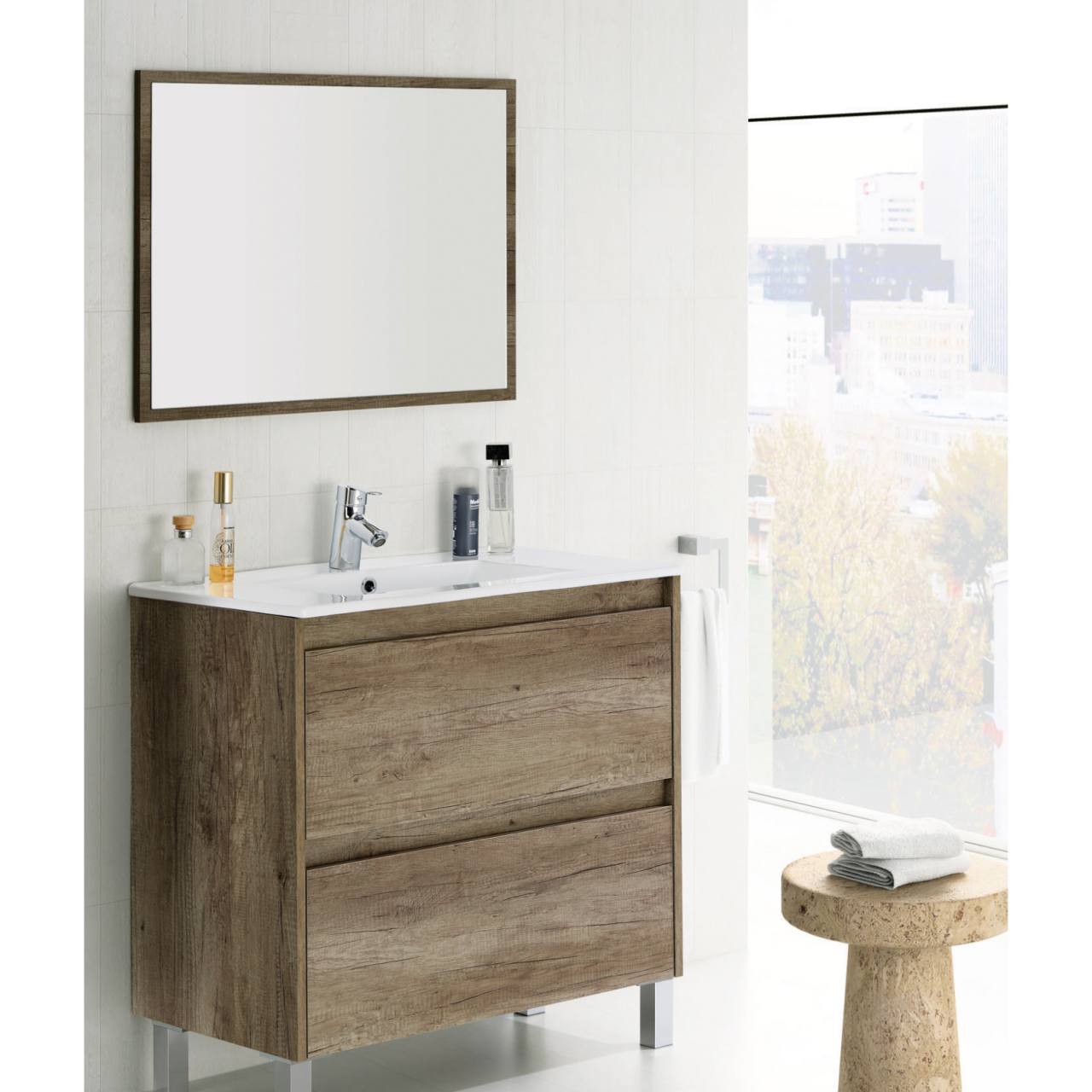 Mueble De Baño Dakota 2 Cajones Cm. 80x45x80 Roble