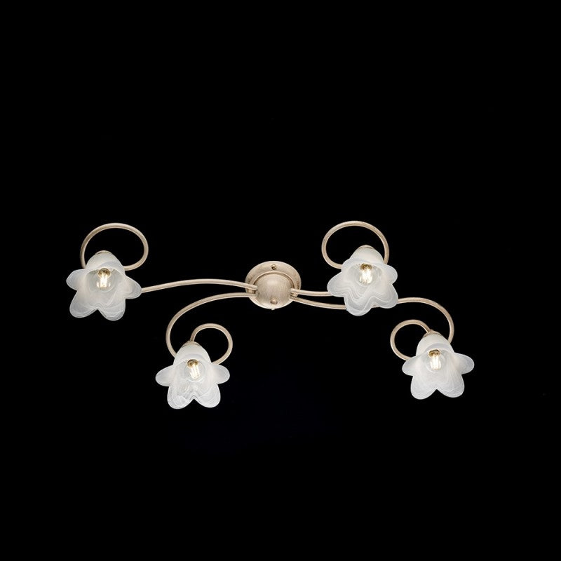 Lámpara de techo Flower de hierro Ivory Gold con cuatro pantallas 87x40x h17 cm