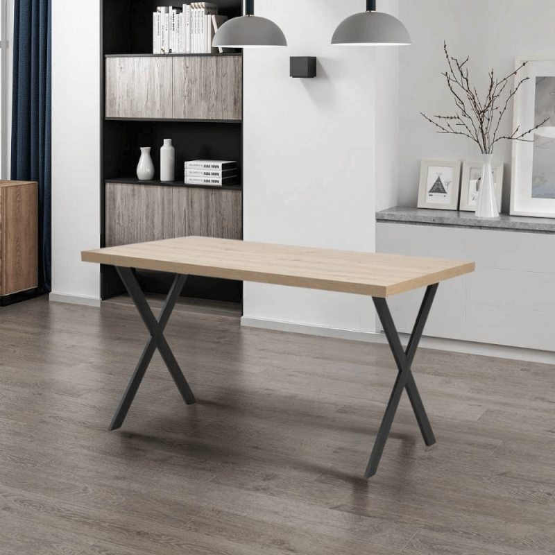 Mesa rectangular Bryan roble negro patas cruzadas 139x80x76