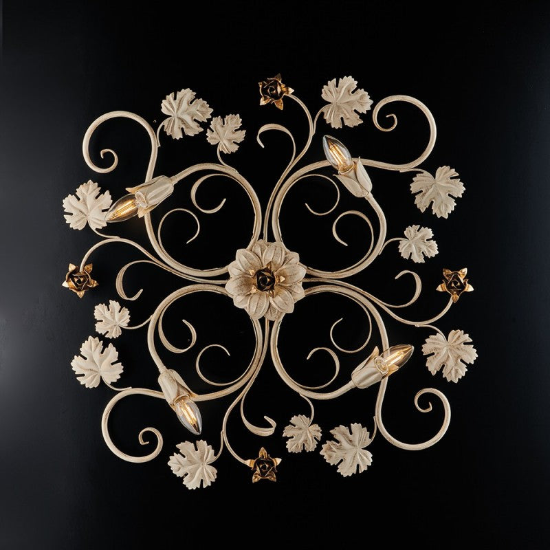 Lámpara de techo de hierro Marfil decapado Oro rosa cuatro luces 76x67x h17 cm