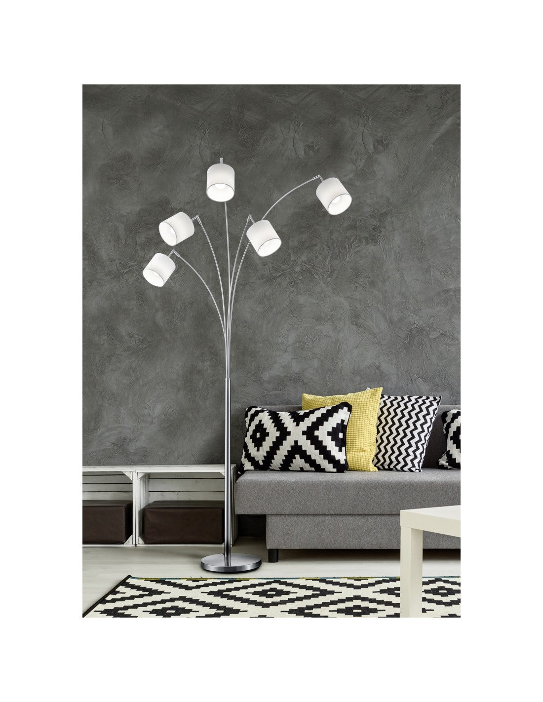 Lámpara de pie Tommy Nichel 5xE14 Blanco Tela H200 cm Trio Lighting