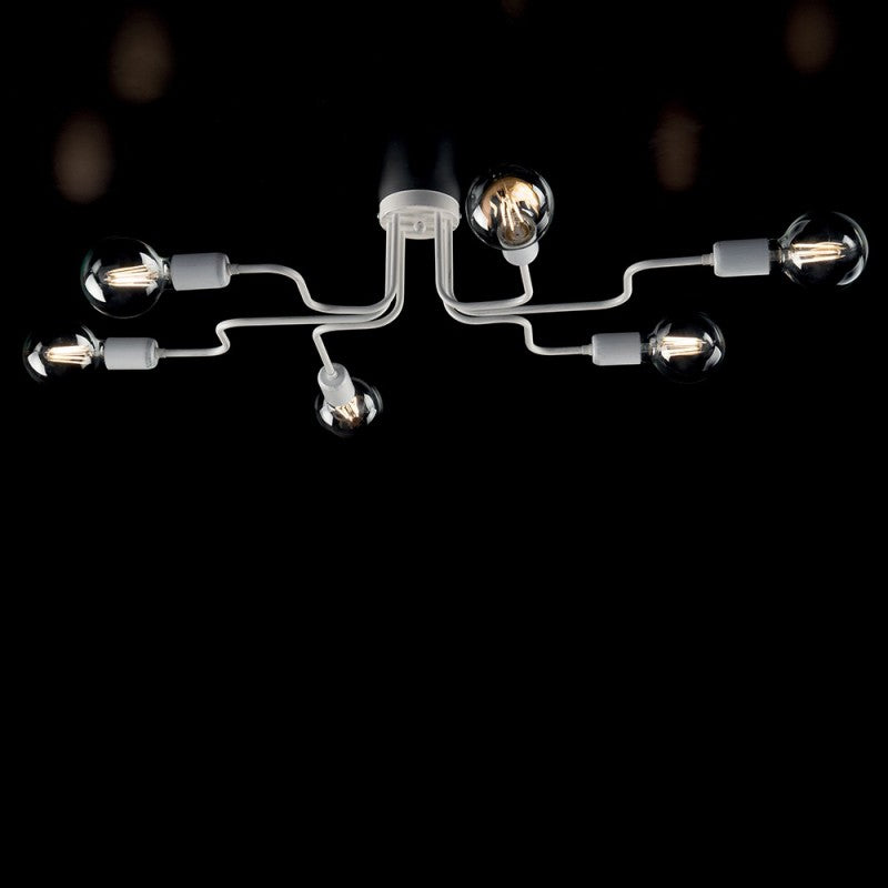 Lámpara de techo de hierro blanco plateado con seis luces diámetro 83x h17 cm