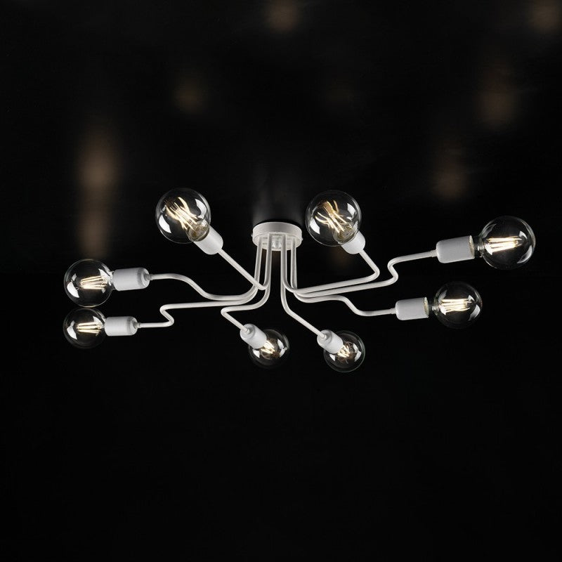 Lámpara de techo de diseño en hierro Blanco Plata con ocho luces 83x h17 cm