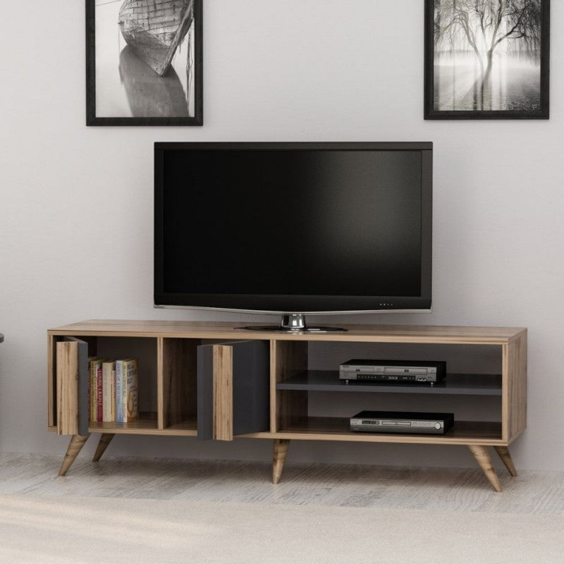 Mueble TV nogal antracita 150x35x48h cm
