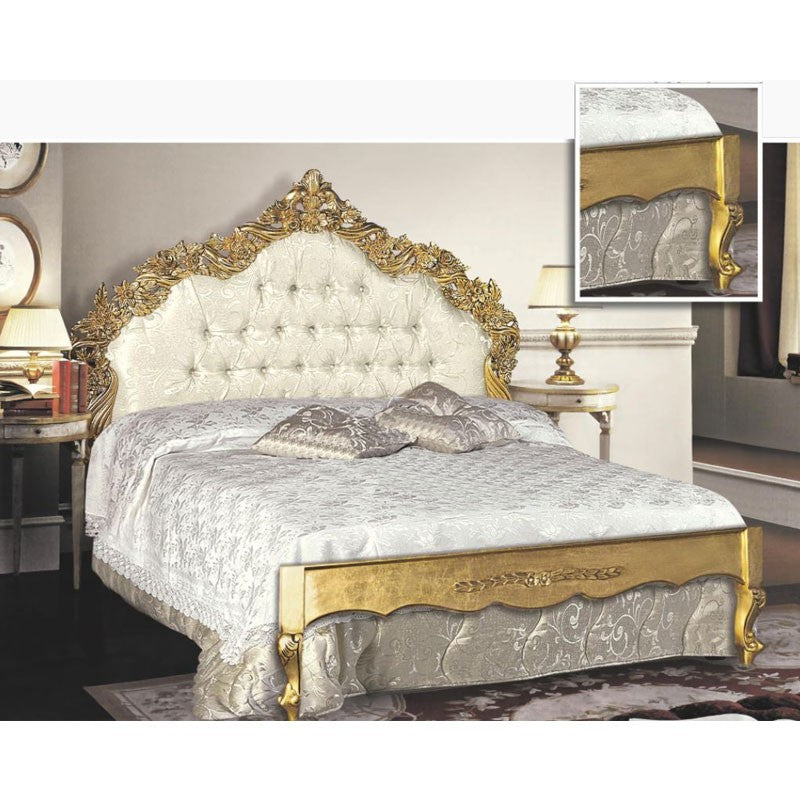 Cama doble de madera con cabecero y pie de cama tallados 172x200xh.170 cm