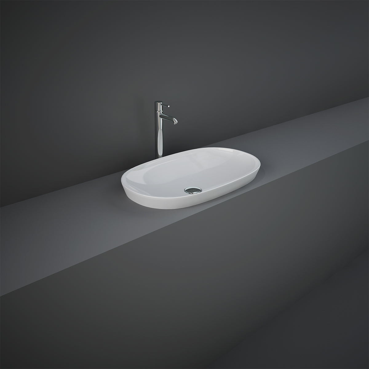 Lavabo empotrado ovalado alargado sin agujero 60x36 cm, blanco