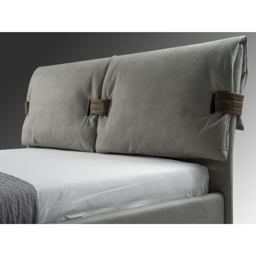 Cama doble con almacenaje en ecopiel gris Grenoble