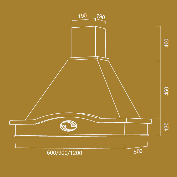 Campana extractora LUCREZIA de acero inoxidable blanco y estructura de madera con incrustaciones color fresno 120 cm