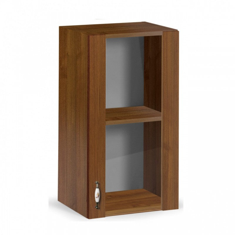 Mueble de cocina alto con 1 puerta expositora de nogal antiguo 40x32xAl. 72 cm