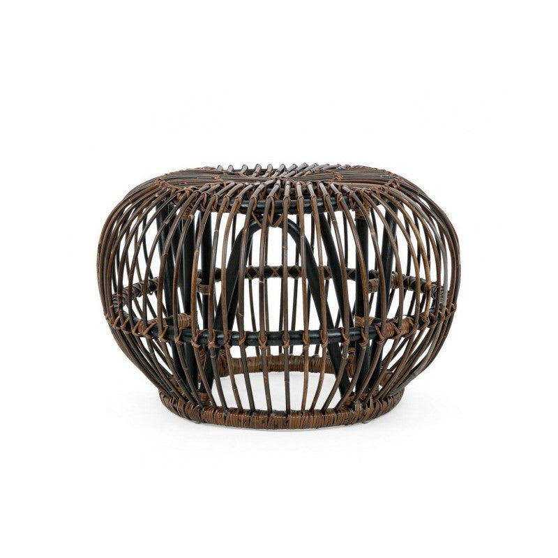 DOradal Mesa de centro tipo puf de exterior de ratán marrón diámetro 65x h44 cm