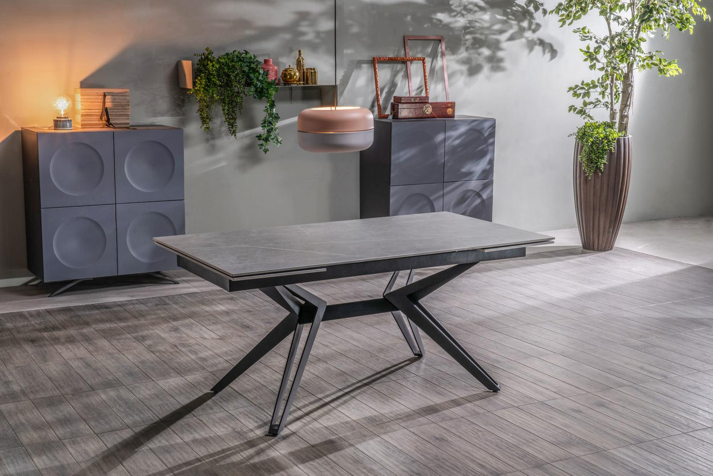 Mesa extensible gris-negra 90 cm x 160-240 cm cm Alt. 76 cm