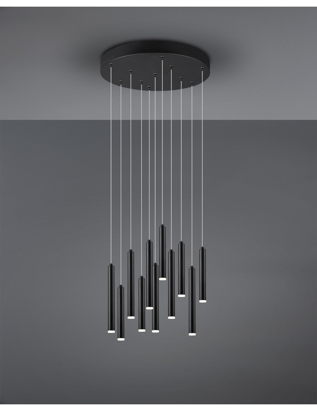 Suspensión tubular moderna 11 tubos LED negros Ø40 cm Trio Lighting