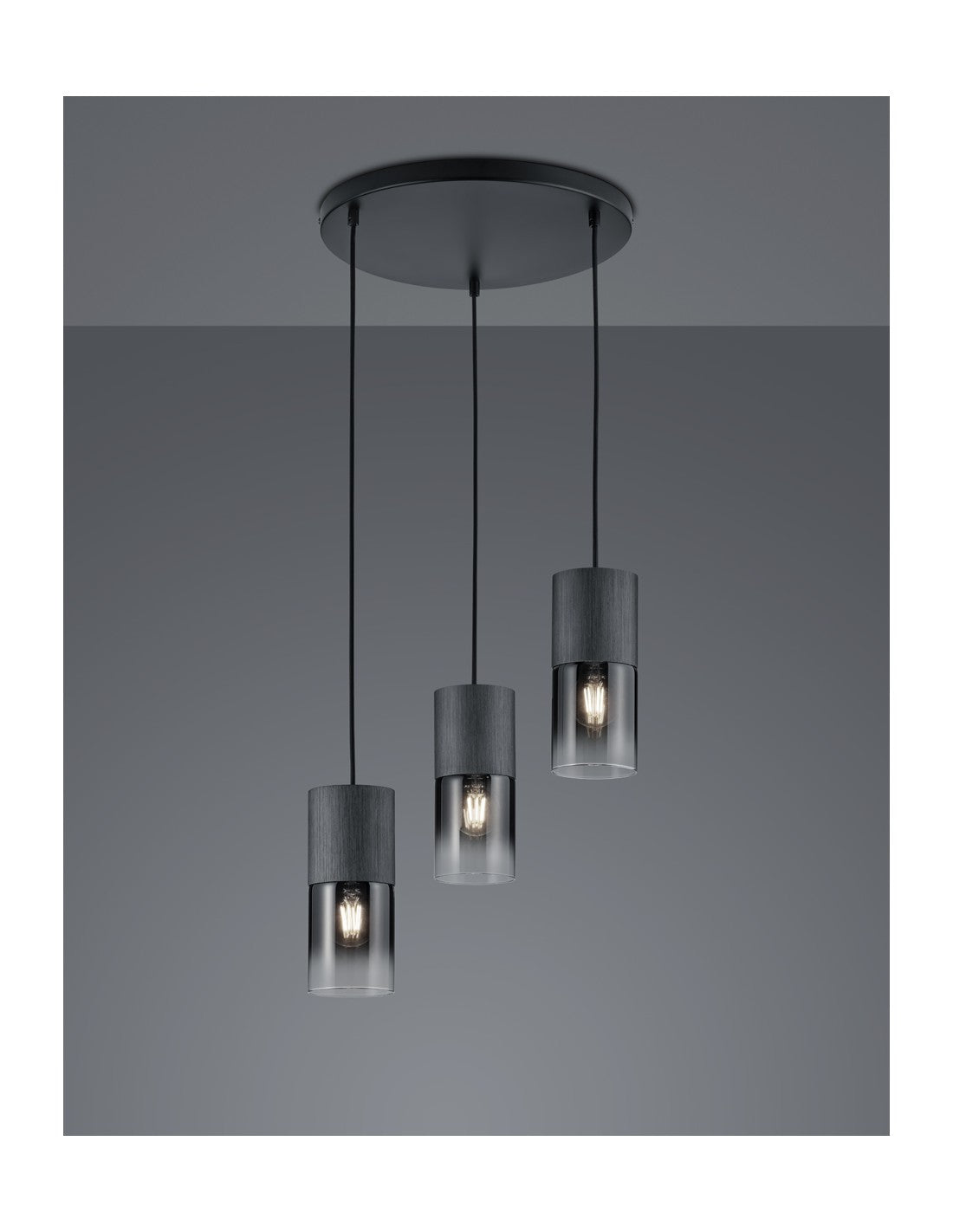 Lámpara colgante vintage 3 x E27 Robin de metal negro Trio Lighting