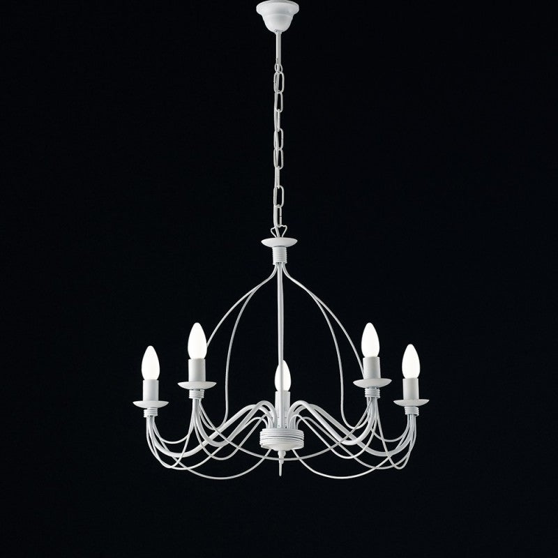 Araña de hierro desgastada blanca con cinco luces 61x h45 cm