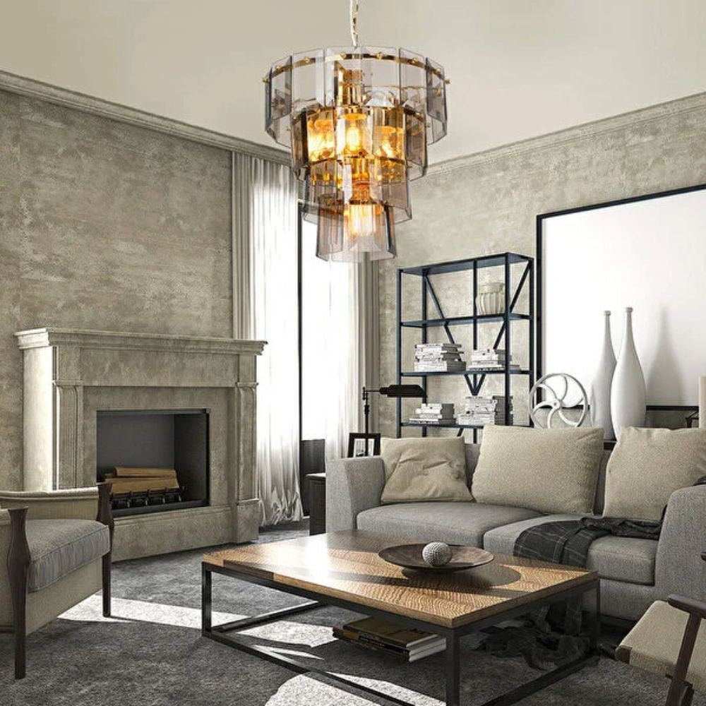 Lampada da soffitto a 4 luci Falez MDL3829 vetro fumè e oro EFFEZ