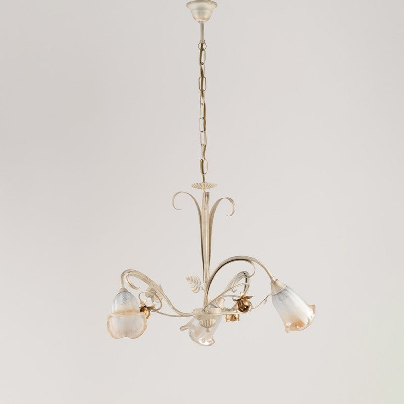 Lámpara colgante de hierro rosa marfil dorado con tres luces 54x h43 cm