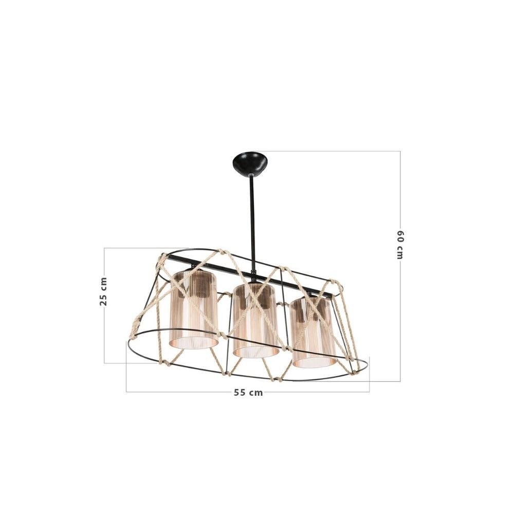Gezegen ASZ0986 lámpara colgante 3 luces, metal negro y cuerda