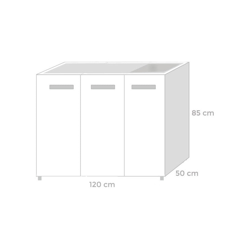 Bajo fregadero para cocina 3 puertas Blanco reversible 120x50xH 85 cm
