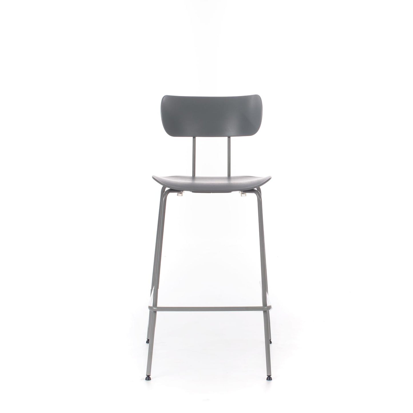 4x Taburete de polipropileno con asiento gris.