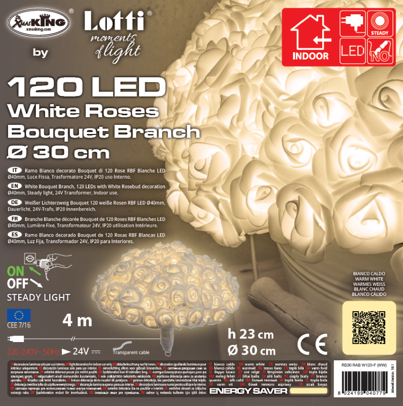 Ramo Rosas RBF Blancas 120 LED 4m + Ø30cm