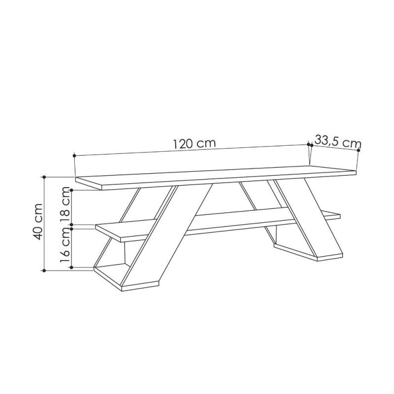 Mueble TV abierto 2 estantes FARFALLA blanco 120x33,5x40 h cm