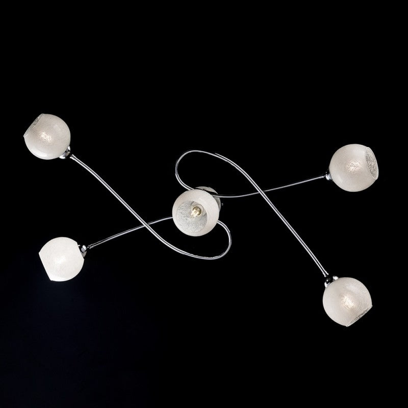 Plafón de hierro cromado brillo con cristal blanco 5 luces 98x5xh. 19cm