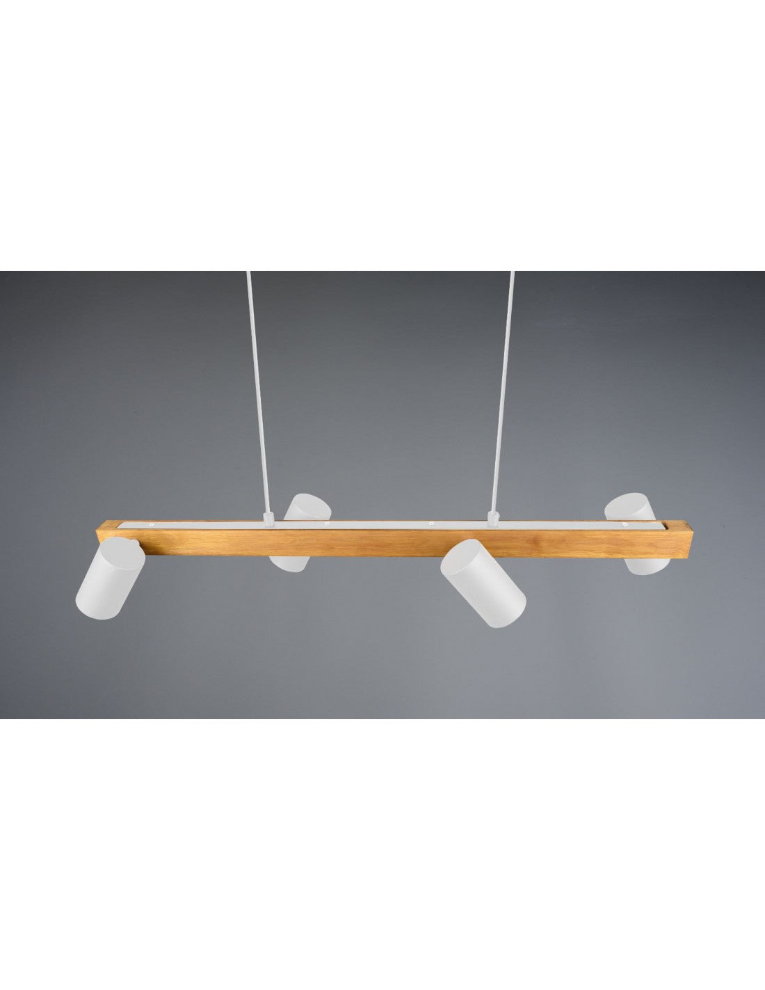 Lámpara de suspensión lineal de madera 4 focos cilíndricos orientables blanco Marley Trio Lighting