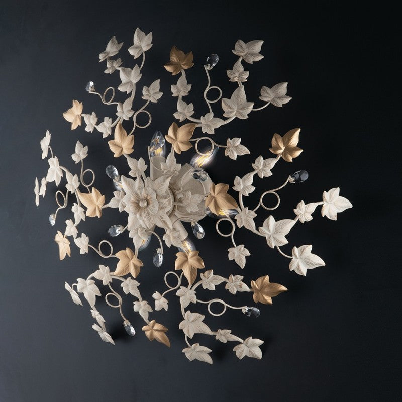 Lámpara de techo de hierro Ivory Light Gold y strass seis luces 80x h22 cm ivy